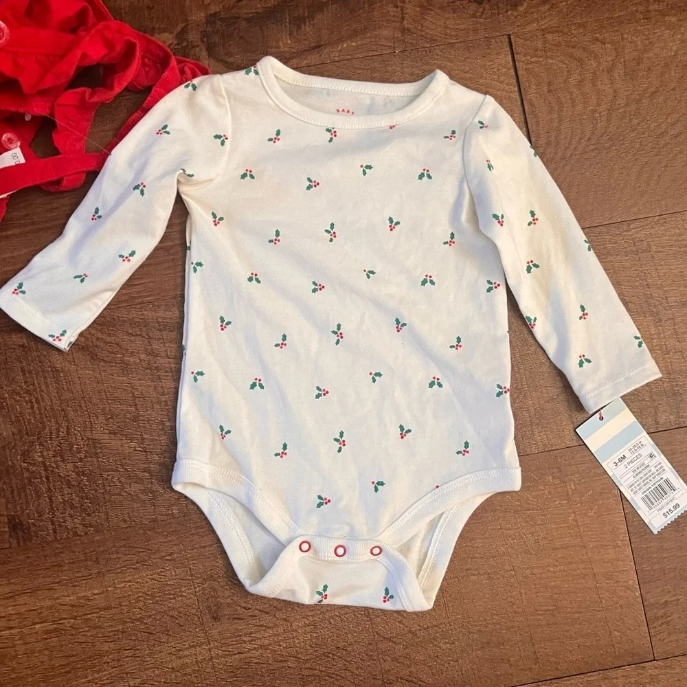 NWT baby girl 2 two piece Christmas dress set 0-3 3-6 month red white